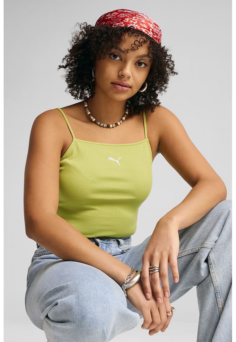 Puma Top din amestec de bumbac cu logo - Verde fistic
