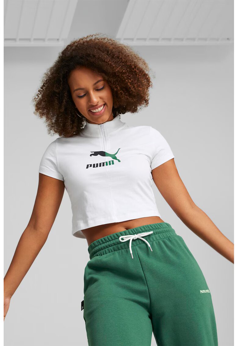 Puma Tricou crop cu buzunar cu fermoar Classics - Alb optic