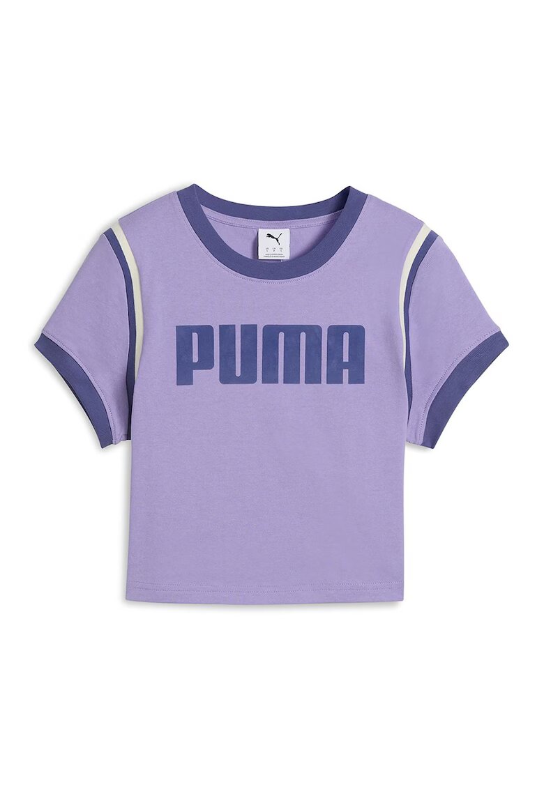 Puma Tricou crop cu imprimeu logo - Albastru inchis/Lila