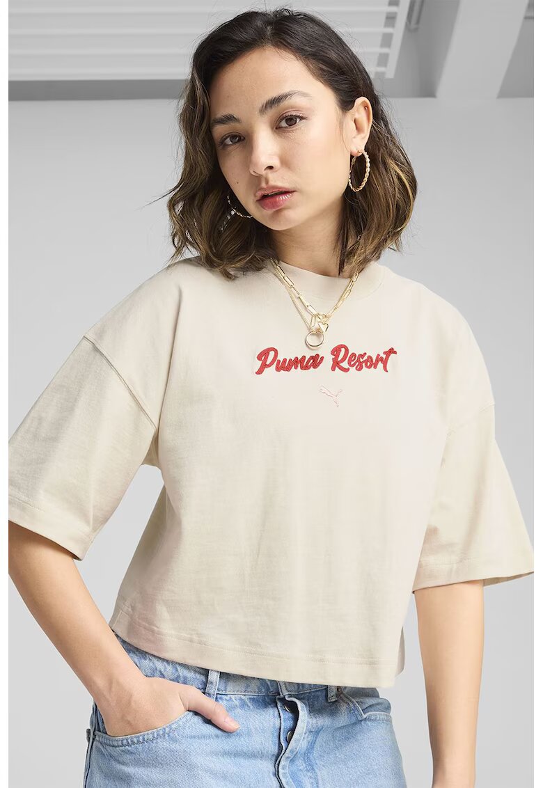 Puma Tricou crop de bumbac - Rosu vermillion/Bej deschis