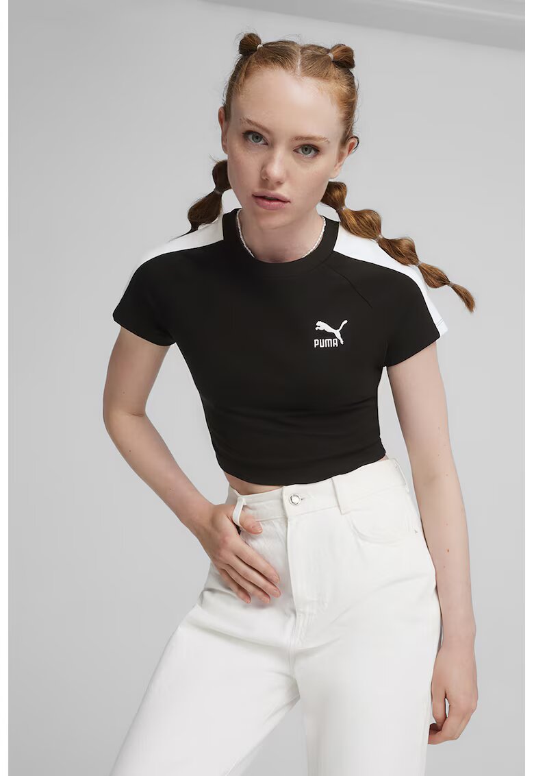 Puma Tricou crop din bumbac cu detaliu logo - Alb/Negru