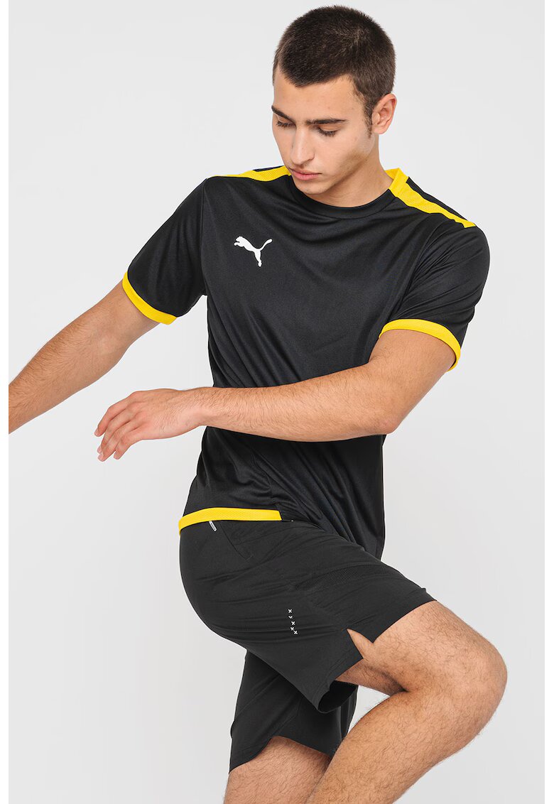 Puma Tricou cu decolteu la baza gatului pentru fotbal teamLIGA - Negru/Galben sofran