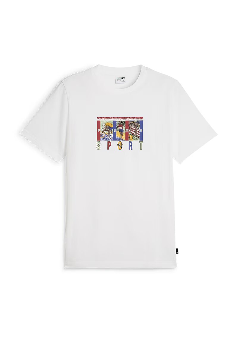 Puma Tricou cu decolteu la baza gatului si imprimeu grafic - Rosu/Alb/Albastru