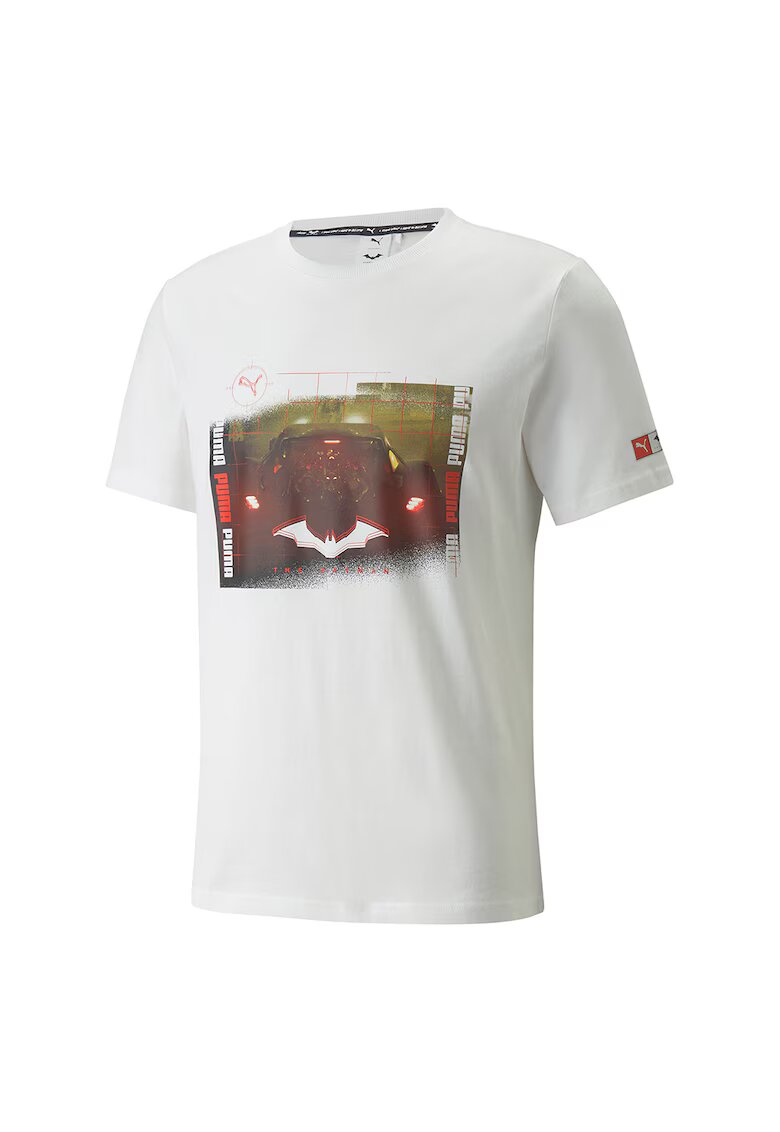 Puma Tricou cu decolteu la baza gatului si imprimeu grafic - Rosu inchis/Alb murdar/Galben mustar