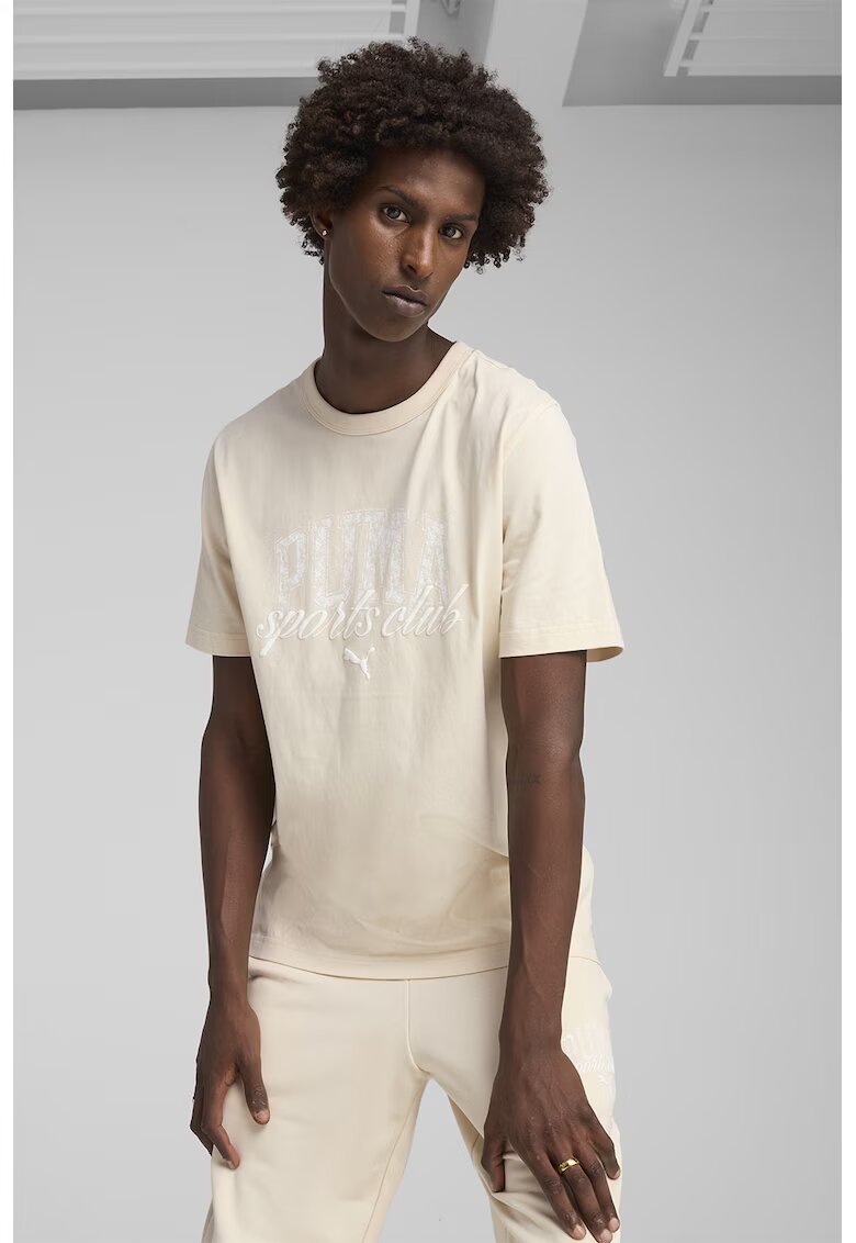Puma Tricou cu decolteu la baza gatului si imprimeu logo - Alb fildes
