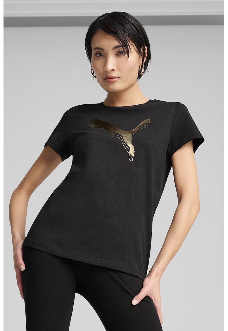 Puma Tricou cu decolteu la baza gatului si imprimeu logo - Auriu/Negru