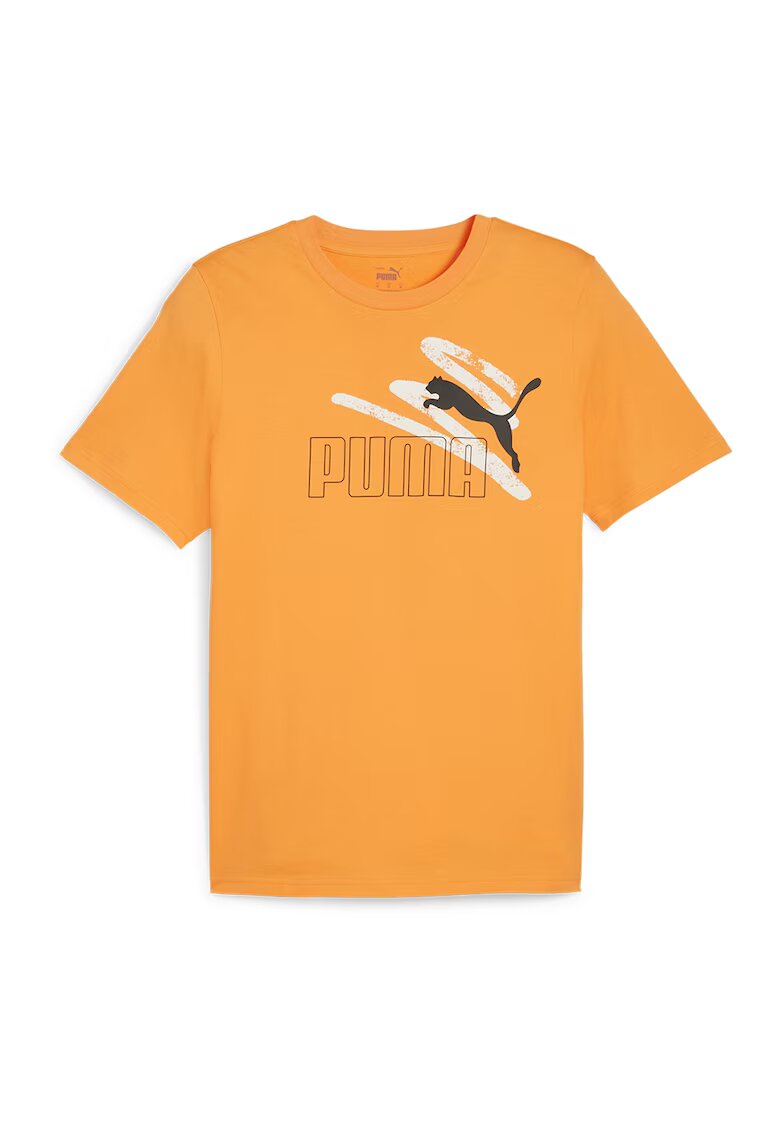 Puma Tricou cu decolteu la baza gatului si imprimeu logo ESS+ - Alb/Negru/Portocaliu