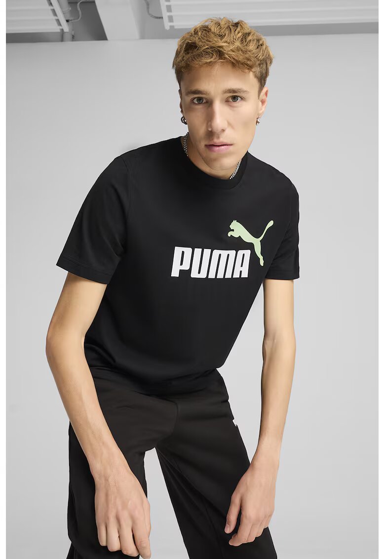 Puma Tricou cu decolteu la baza gatului si imprimeu logo Essentials 2 - Alb/Negru stins/Verde persan