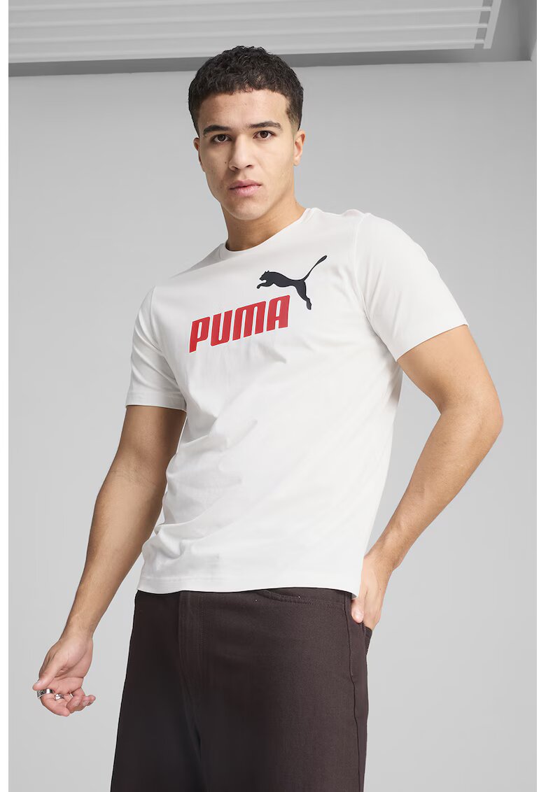 Puma Tricou cu decolteu la baza gatului si imprimeu logo Essentials 2 - Rosu/Negru/Alb murdar