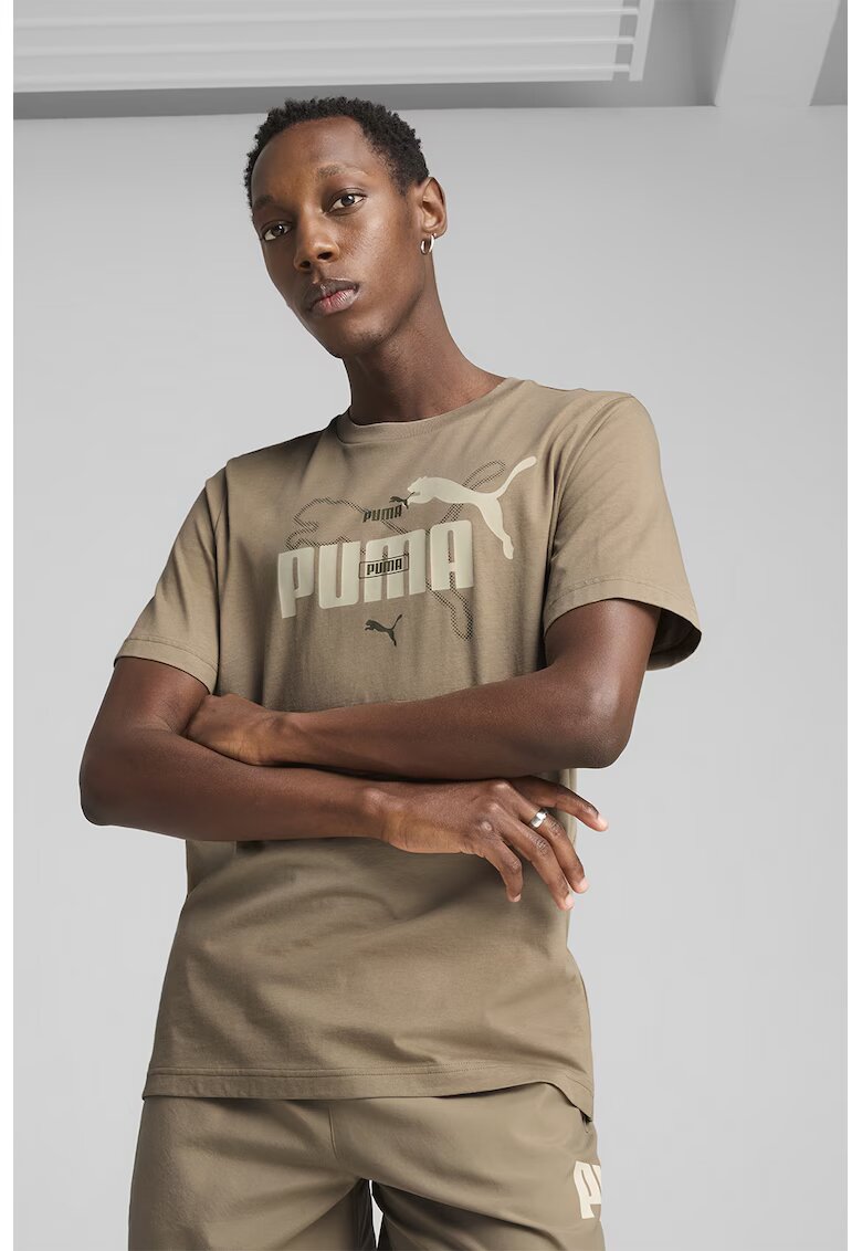 Puma Tricou cu decolteu la baza gatului si imprimeu logo - Maro deschis