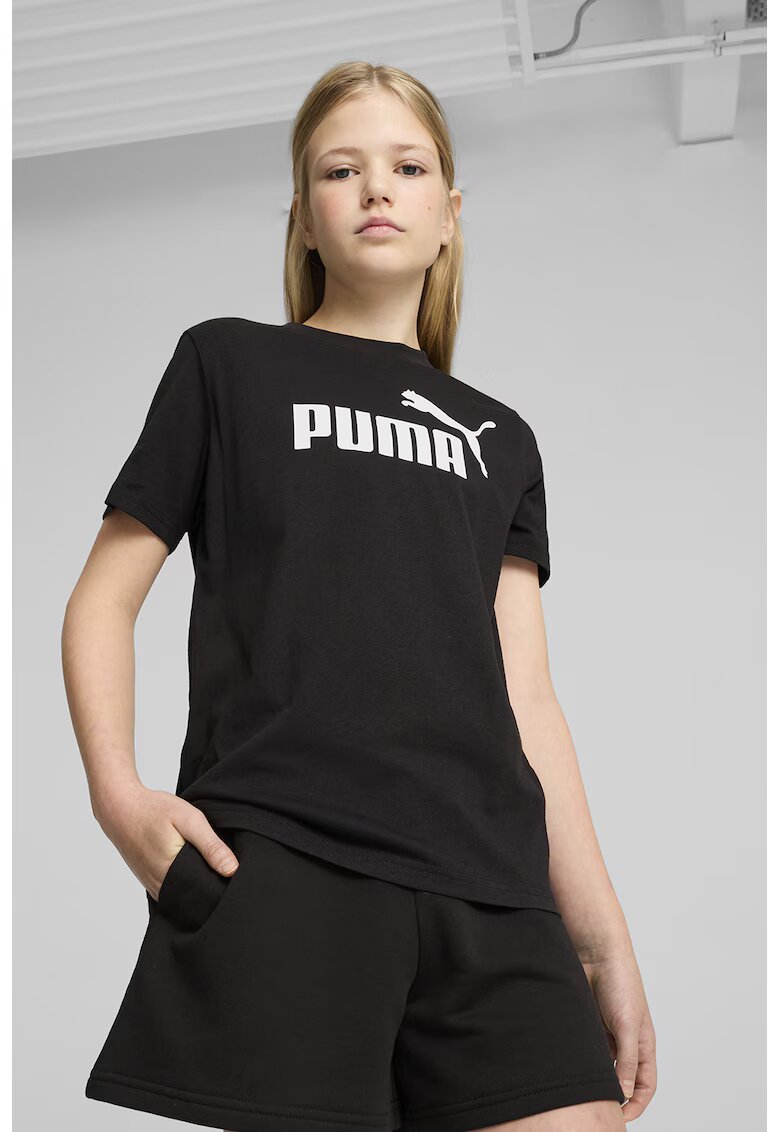 Puma Tricou cu decolteu la baza gatului si imprimeu logo - Negru/Alb murdar