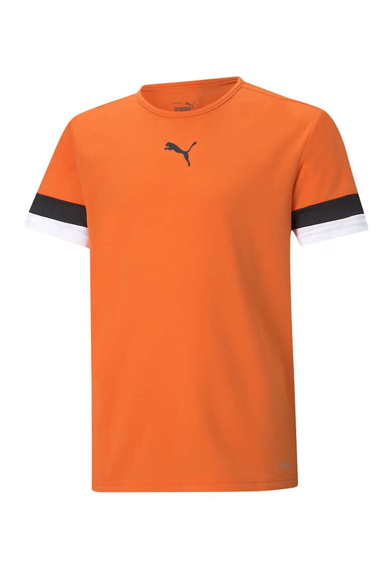 Puma Tricou cu decolteu la baza gatului si imprimeu logo pentru fotbal - Negru/Portocaliu mandarina
