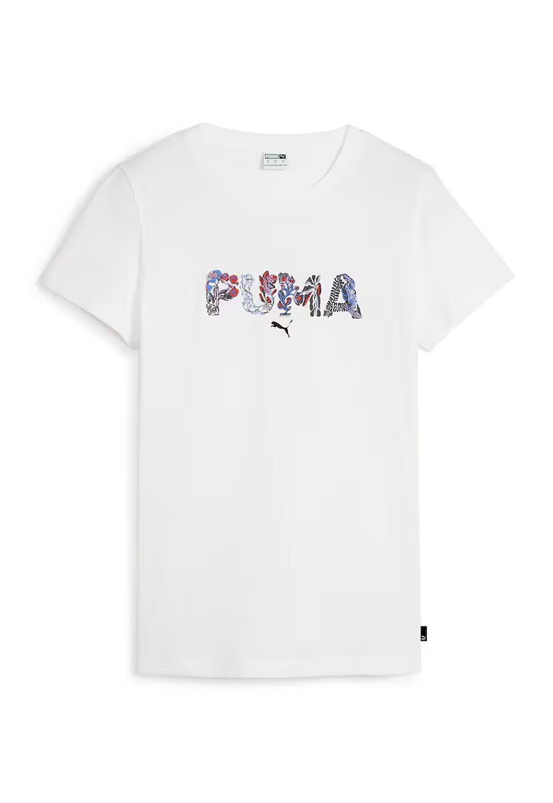 Puma Tricou cu decolteu la baza gatului si logo - Alb