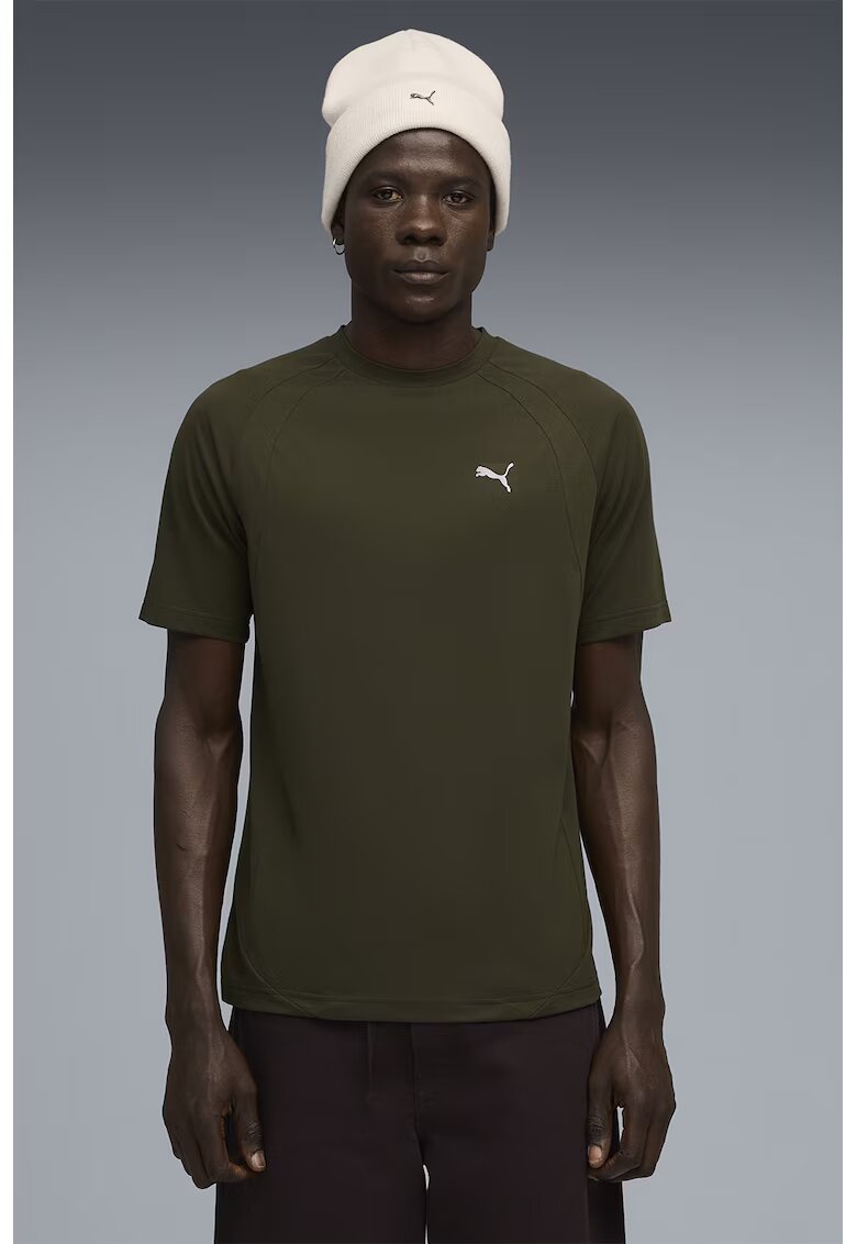 Puma Tricou cu decolteu la baza gatului si logo Evostripe - Kaki inchis