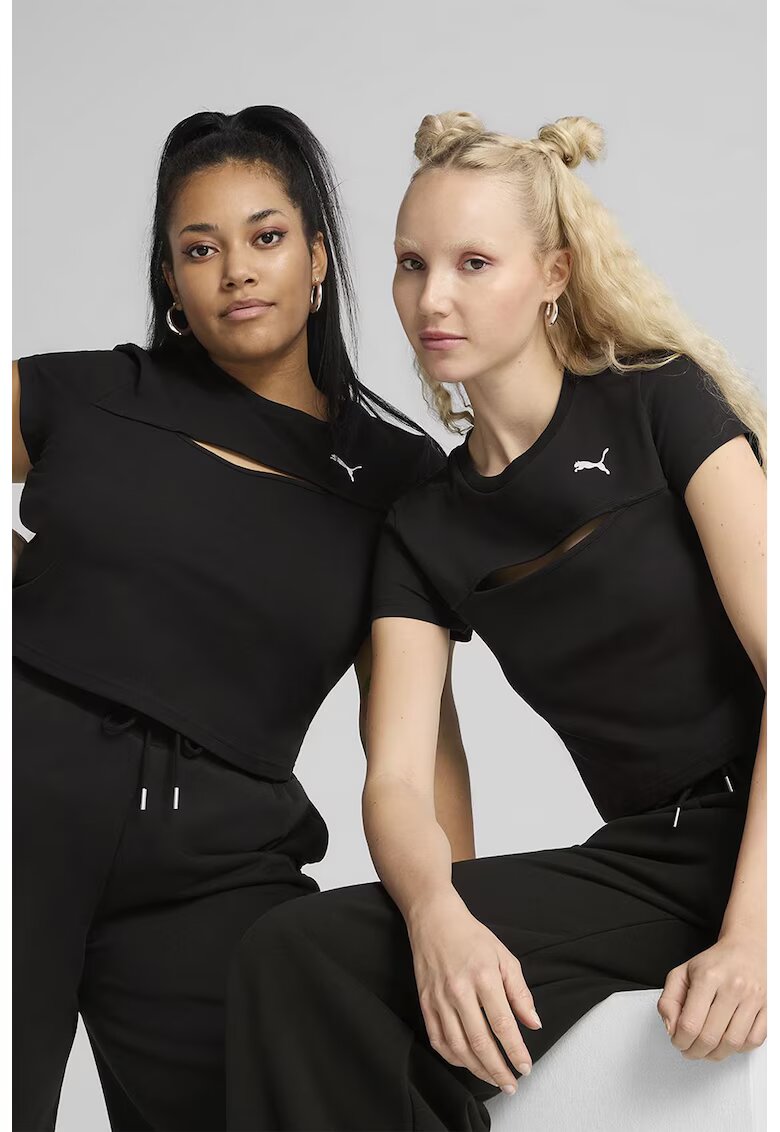 Puma Tricou cu decolteu la baza gatului si slit frontal - Negru