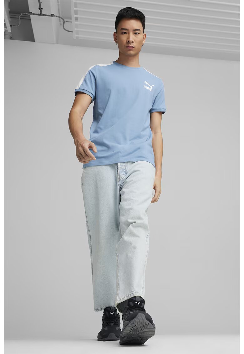 Puma Tricou cu detaliu logo pe piept - Albastru prafuit