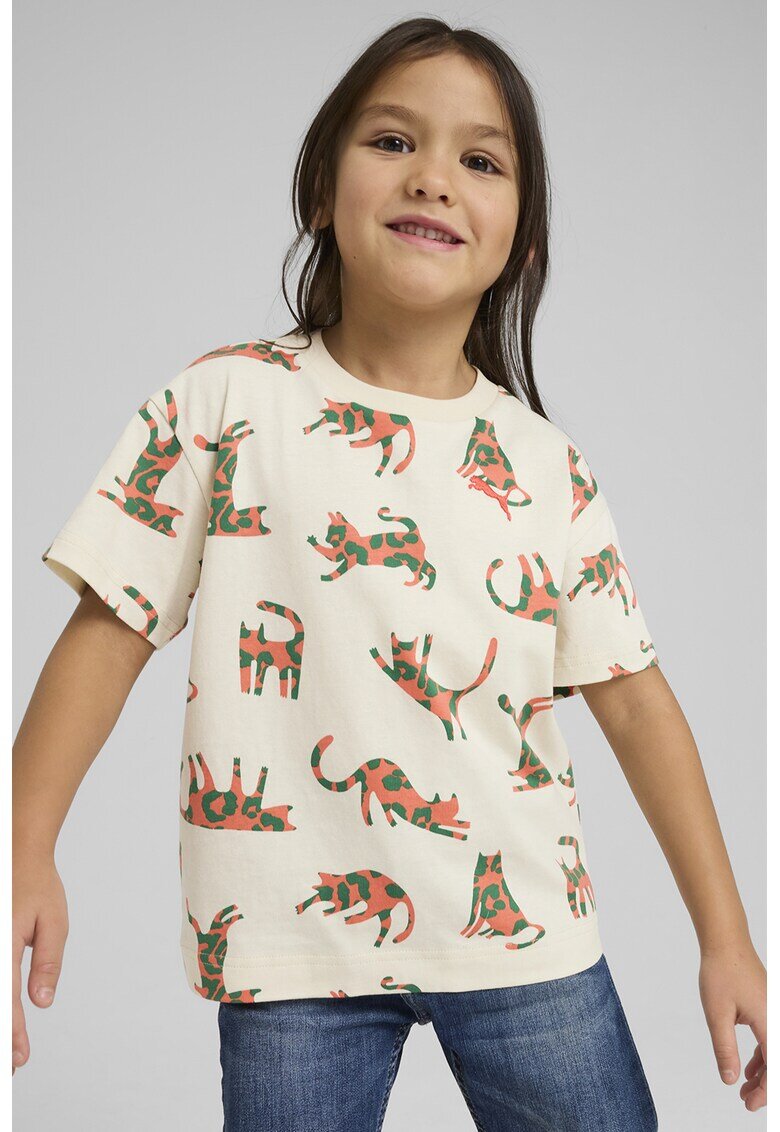 Puma Tricou cu imprimeu cu pisici - Portocaliu/Crem