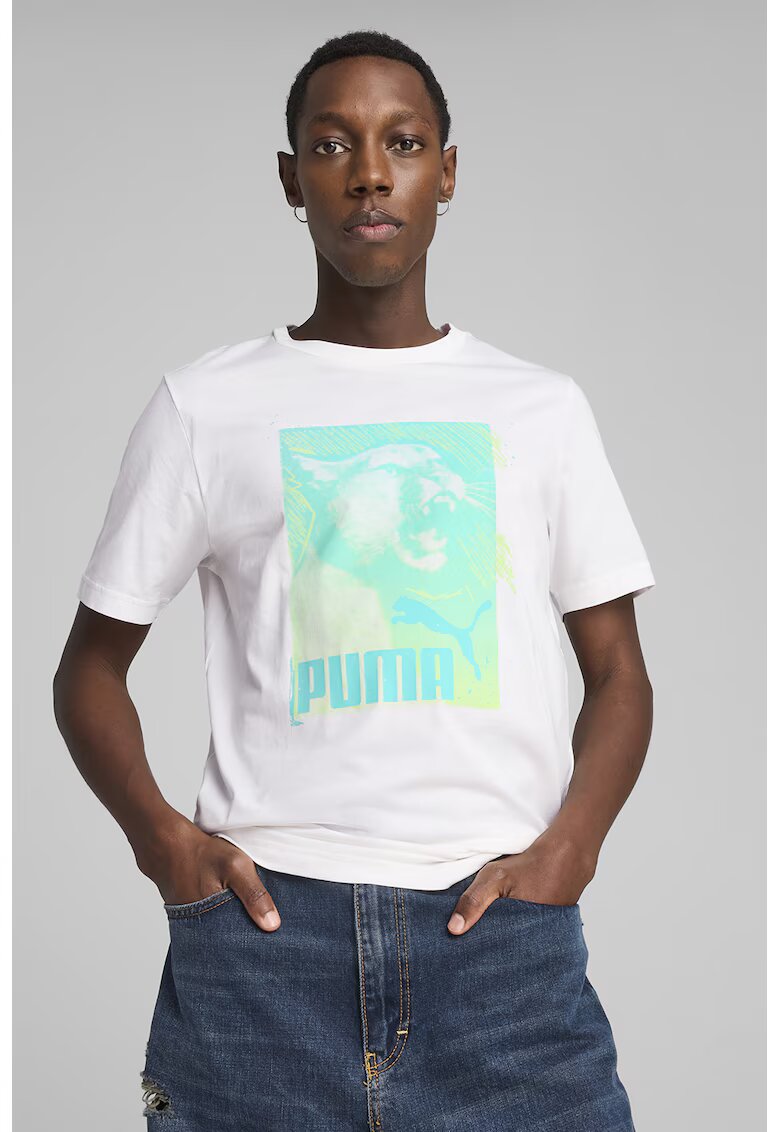 Puma Tricou cu imprimeu logo - Alb/Turcoaz/Verde lime