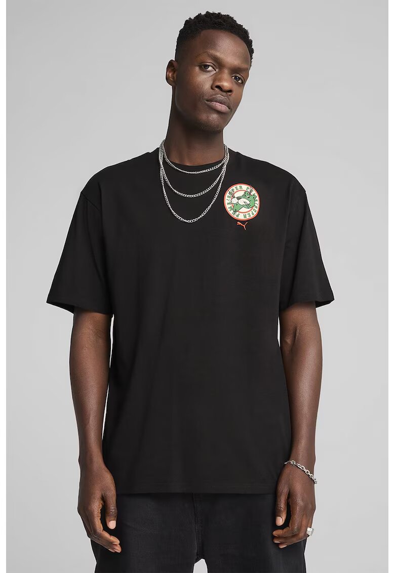 Puma Tricou cu imprimeu logo pe partea din spate - Verde/Negru
