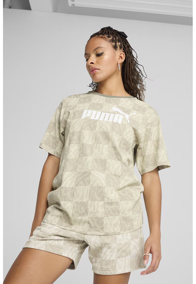 Puma Tricou cu imprimeu logo si abstract - Bej deschis
