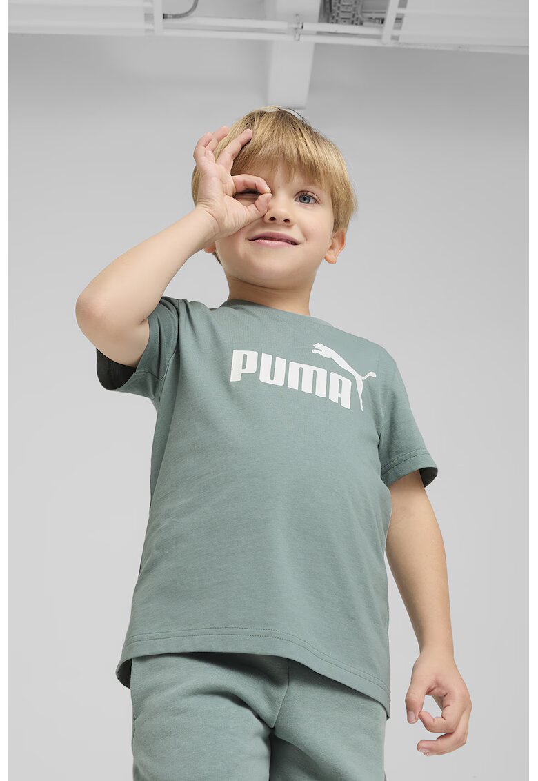 Puma Tricou cu imprimeu logo si decolteu la baza gatului - Alb/Verde persan