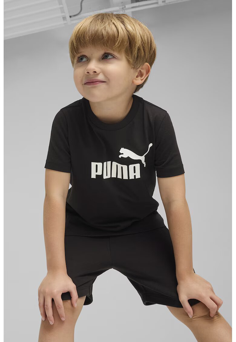 Puma Tricou cu imprimeu logo si decolteu la baza gatului - Negru/Alb murdar