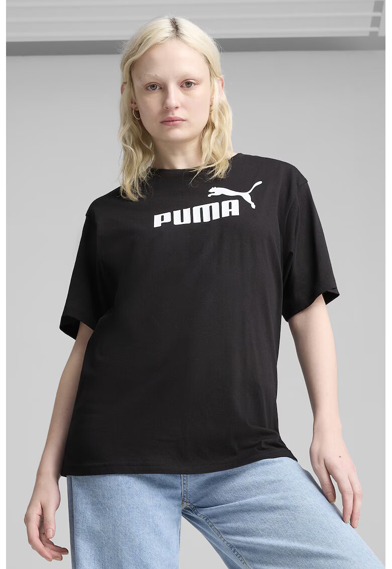 Puma Tricou cu imprimeu logo si maneci cazute - Alb/Negru