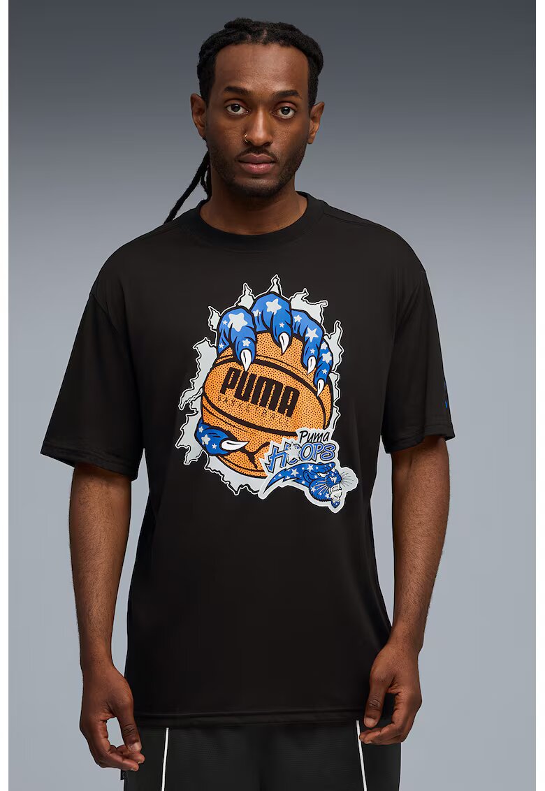 Puma Tricou cu imprimeu pentru baschet Hoopaverse - Negru/Portocaliu/Albastru royal