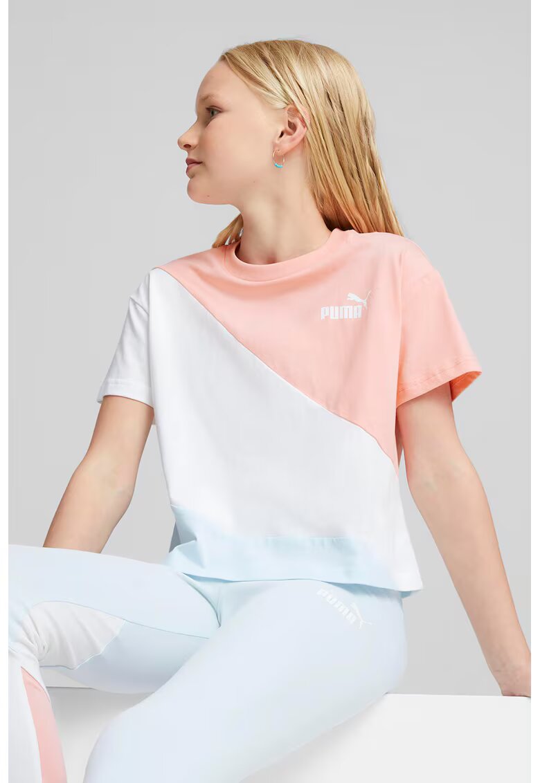 Puma Tricou cu model colorblock si logo - Alb/Albastru glaciar/Roz