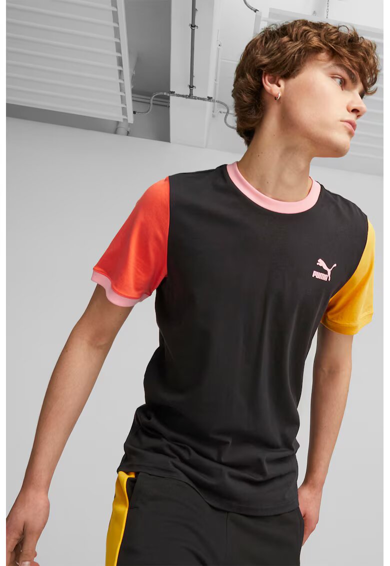Puma Tricou de bumbac Classics Block - Negru/Galben/Coral