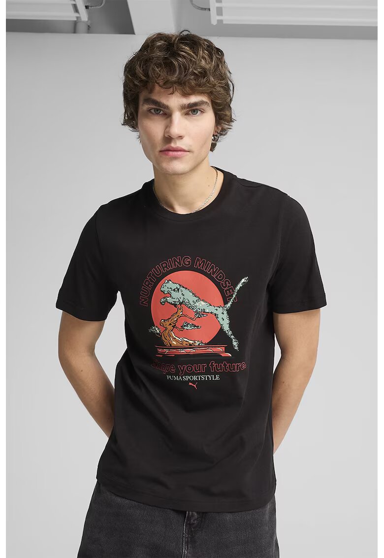 Puma Tricou de bumbac cu decolteu la baza gatului - Negru/Coral