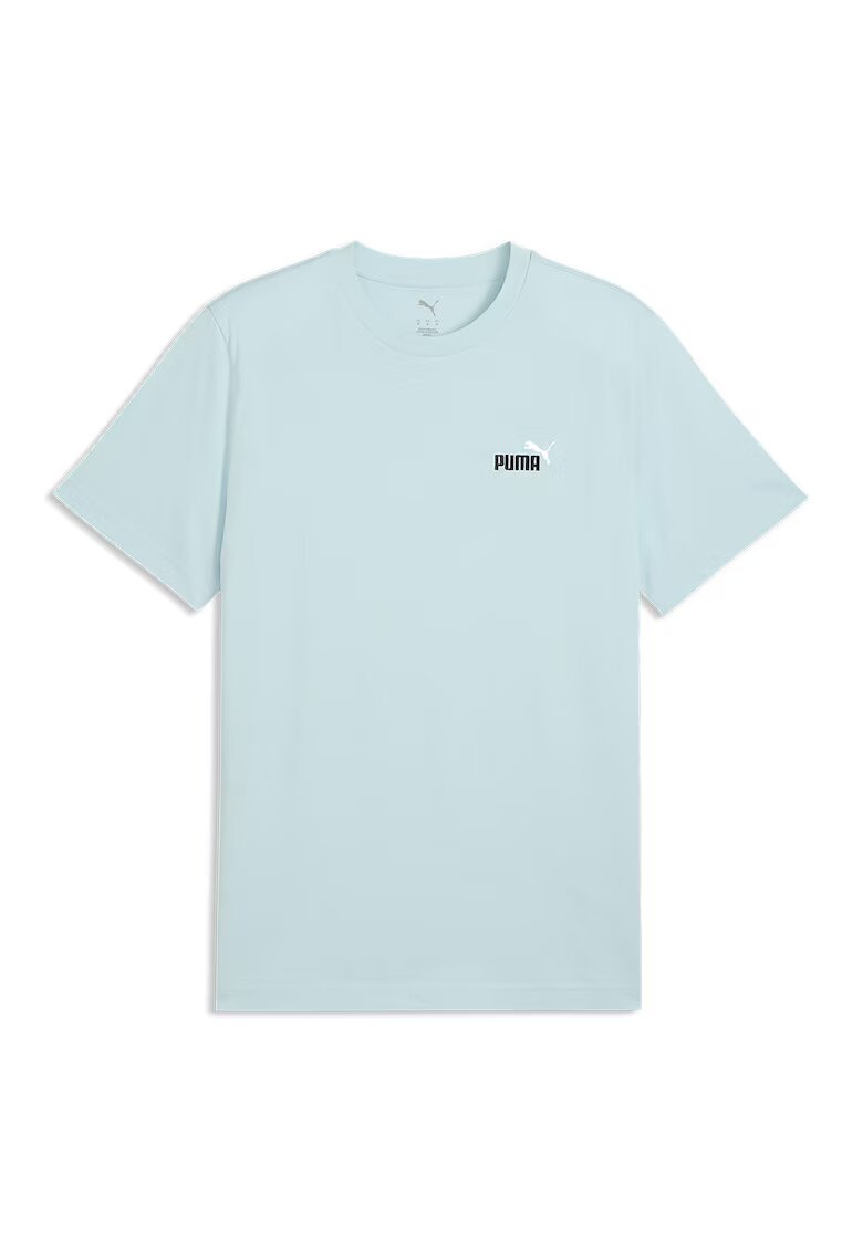 Puma Tricou de bumbac cu decolteu la baza gatului si logo brodat Essentials 2 - Albastru glaciar