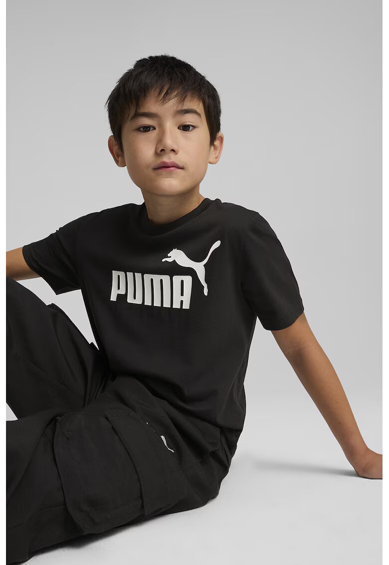 Puma Tricou de bumbac cu decolteu la baza gatului si logo ESS No 1 - Alb/Negru