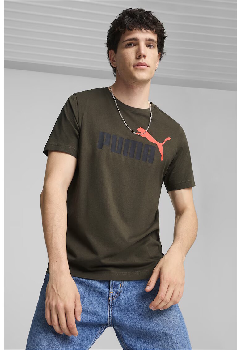 Puma Tricou de bumbac cu imprimeu logo Essentials+2 - Verde padure