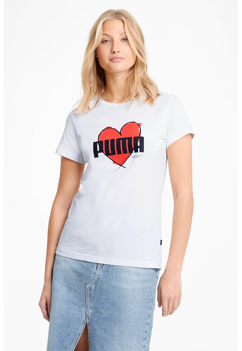 Puma Tricou de bumbac cu imprimeu logo - Rosu/Alb