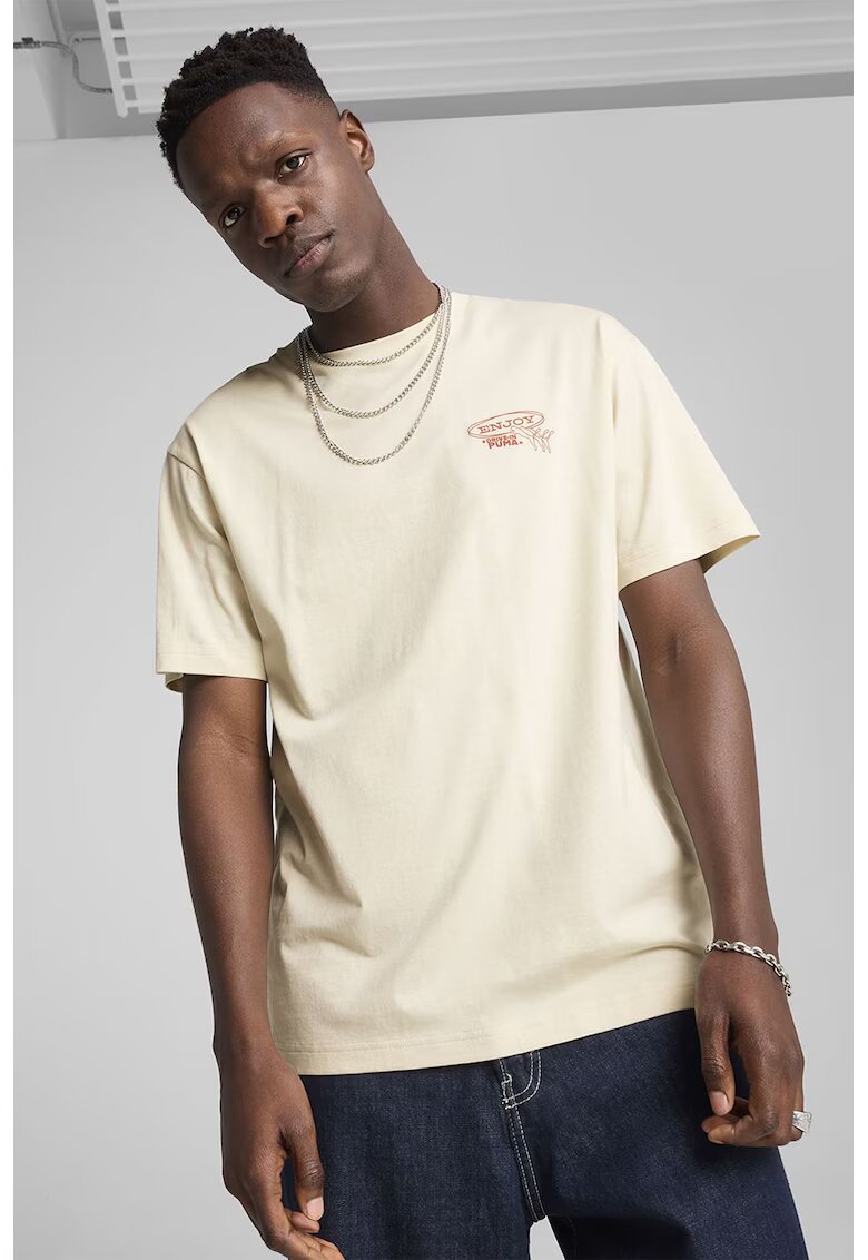 Puma Tricou de bumbac cu imprimeu logo - Rosu/Crem