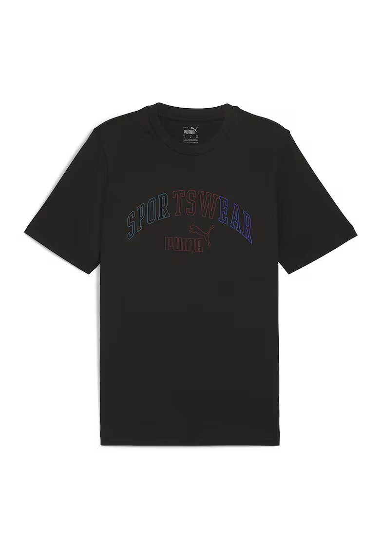Puma Tricou de bumbac cu logo ESS+ - Albastru inchis/Negru stins