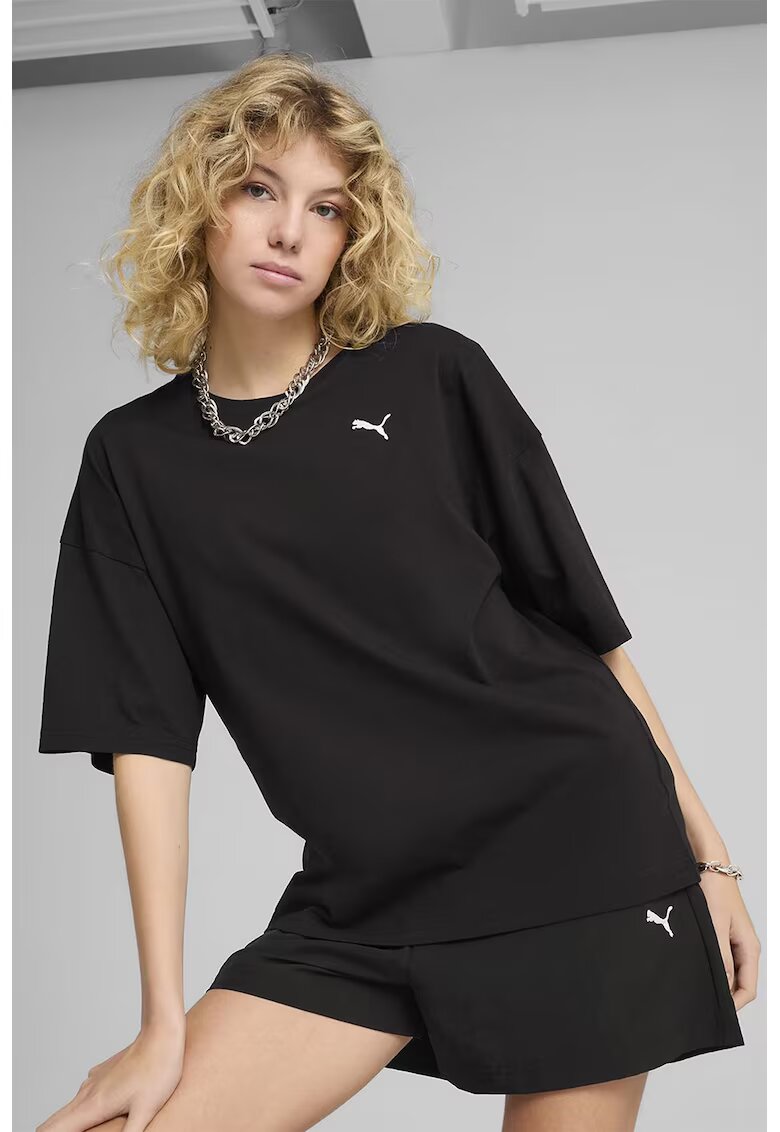 Puma Tricou de bumbac cu maneci medii - Negru