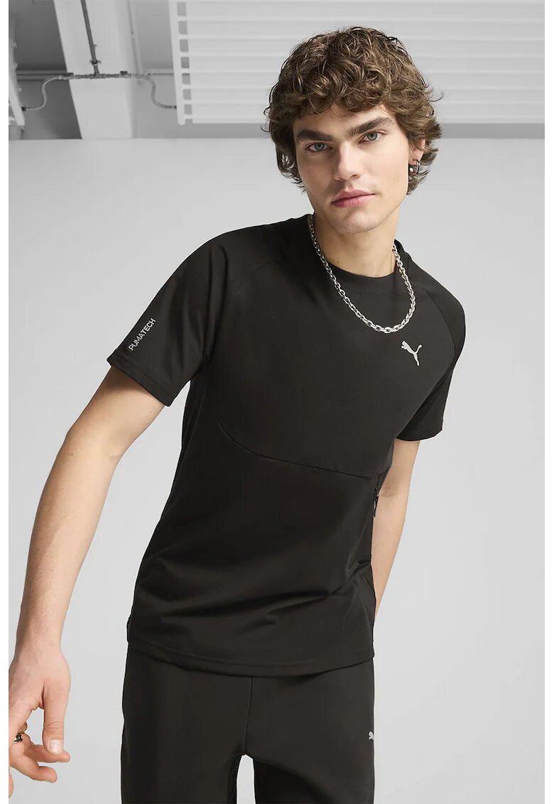 Puma Tricou din amestec de bumbac cu decolteu la baza gatului - Negru stins