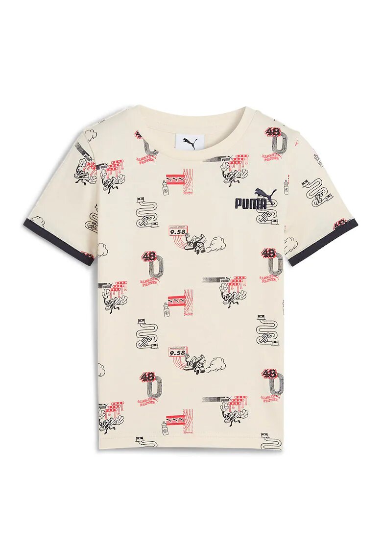 Puma Tricou din amestec de bumbac cu model Little Runners - Negru/Crem