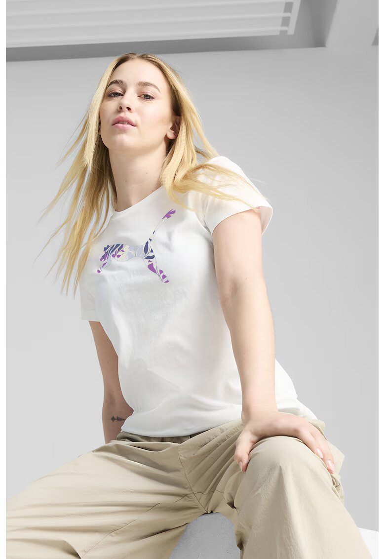 Puma Tricou din bumbac cu decolteu la baza gatului - Alb