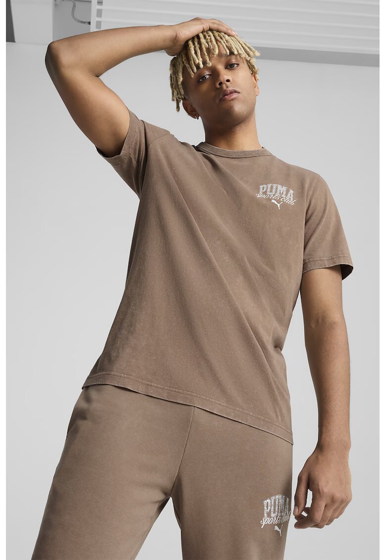 Puma Tricou din bumbac cu decolteu la baza gatului - Maro deschis