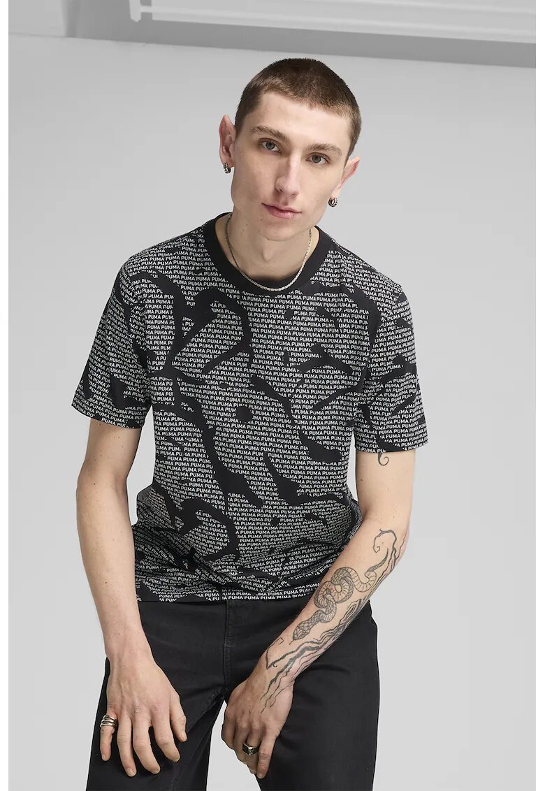 Puma Tricou din bumbac cu decolteu la baza gatului - Negru/Gri inchis