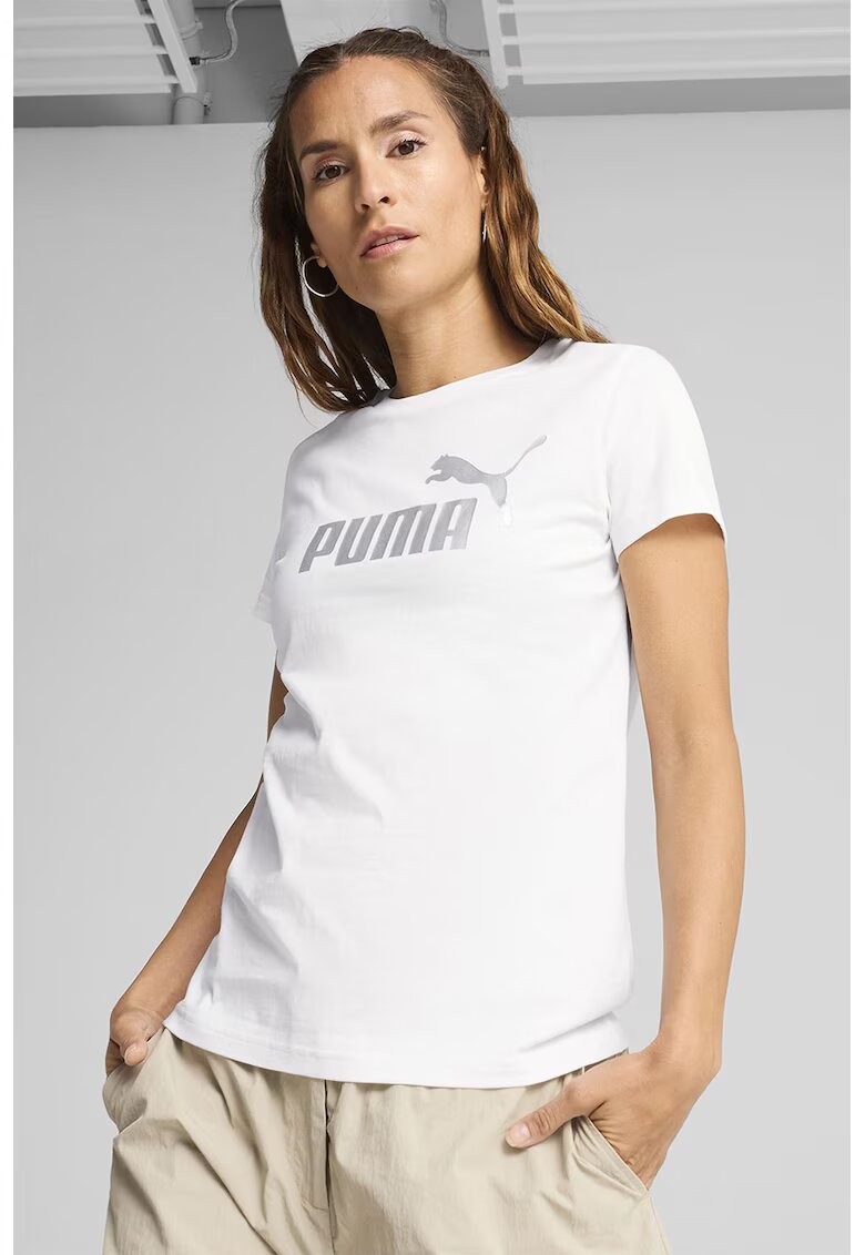 Puma Tricou din bumbac cu imprimeu logo - Alb optic/Argintiu