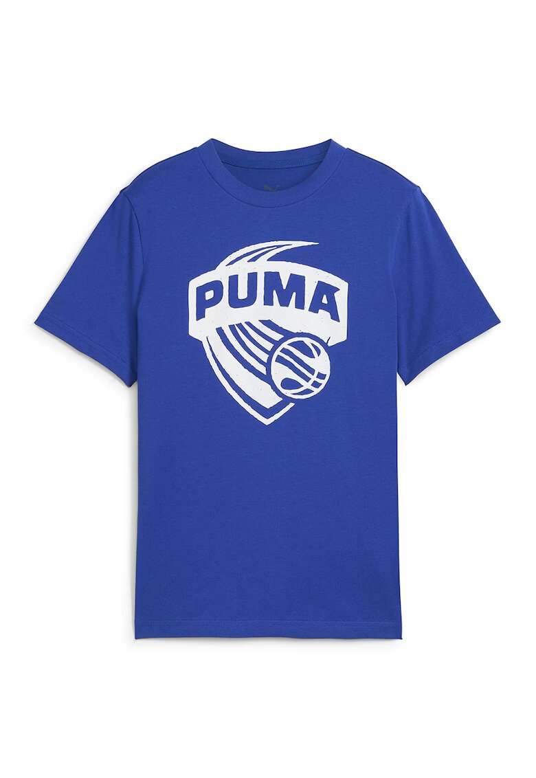 Puma Tricou din bumbac cu imprimeu logo - pentru baschet - Albastru royal/Alb optic