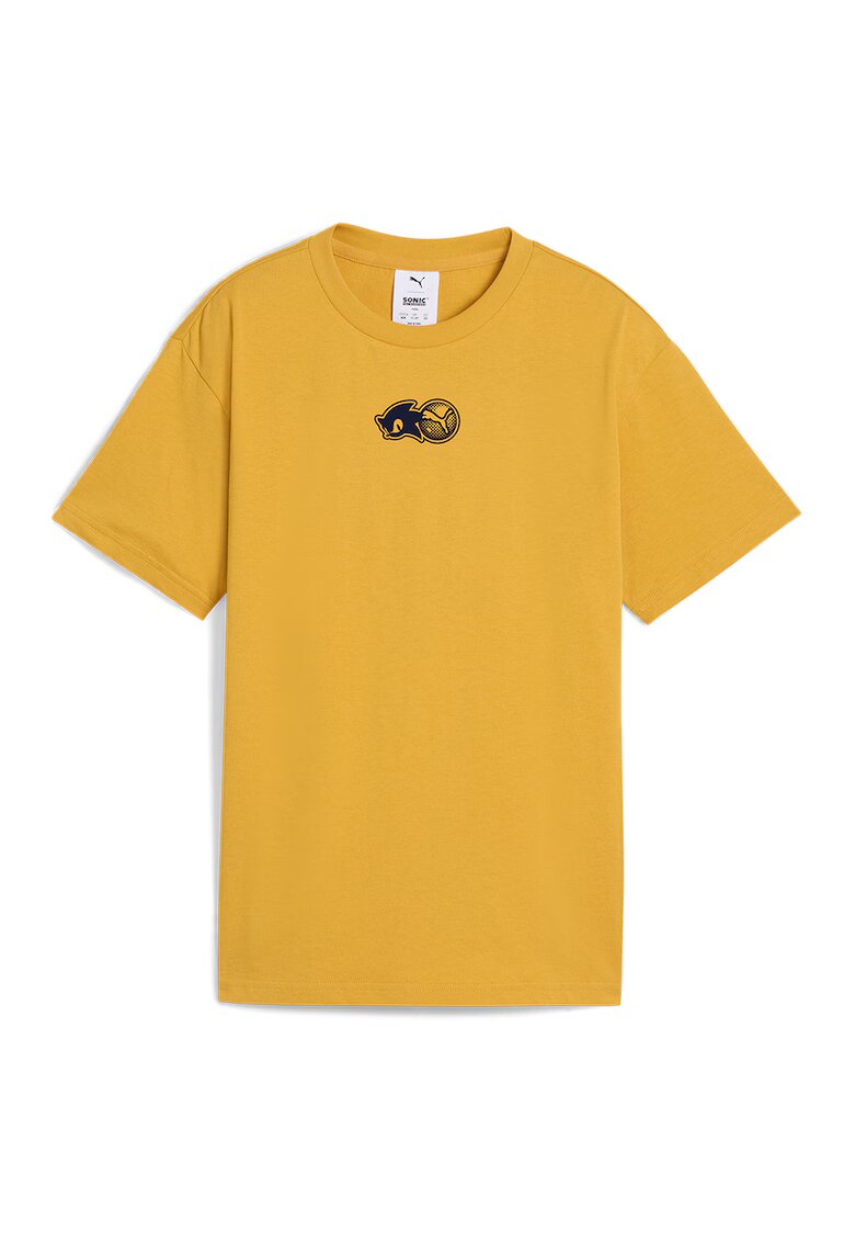 Puma Tricou din bumbac cu imprimeu si decolteu la baza gatului - Portocaliu/Bleumarin