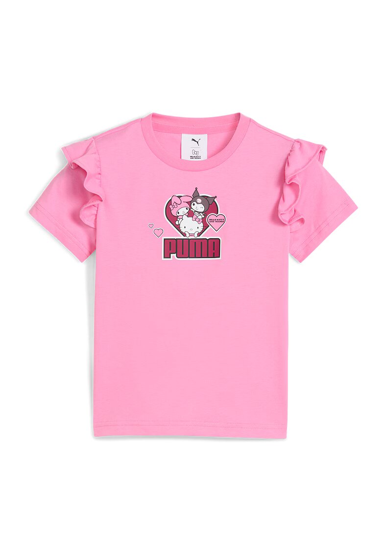 Puma Tricou din bumbac cu volane si imprimeu - Alb/Roz zmeuriu/Roz pastel