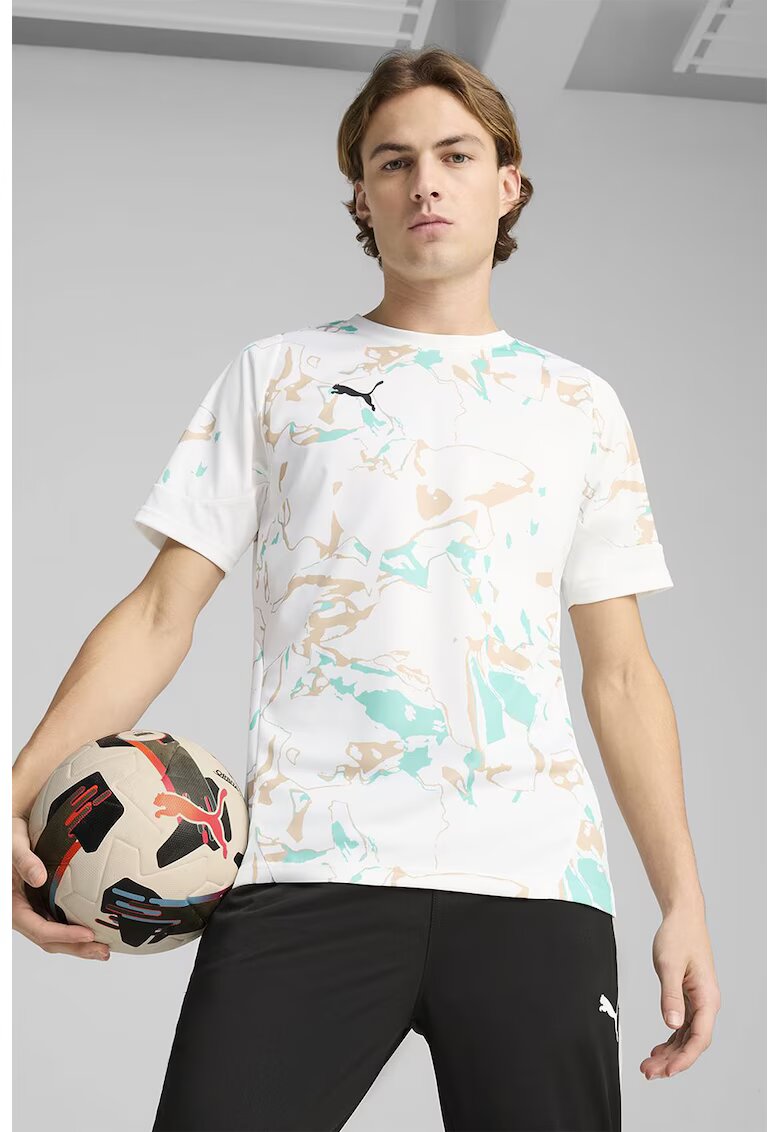 Puma Tricou pentru fotbal Marbled - Maro taupe/Alb optic/Verde menta