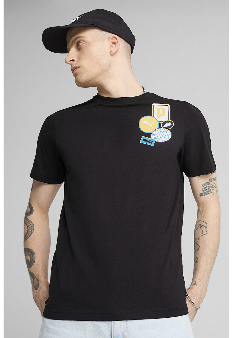 Puma Tricou regular fit de bumbac cu logo - Alb/Negru/Galben pai