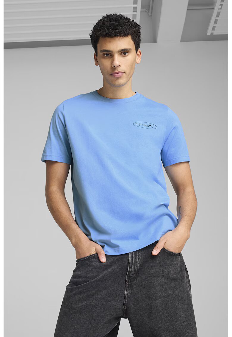 Puma Tricou regular fit de bumbac cu model grafic - Alb/Albastru ultramarin/Albastru deschis